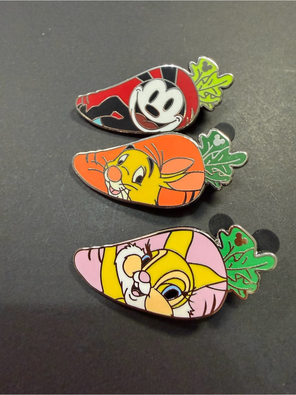 Disney Bunny Carrot Enamel Pin Trio - Red, Orange, Pink, Yellow, Green